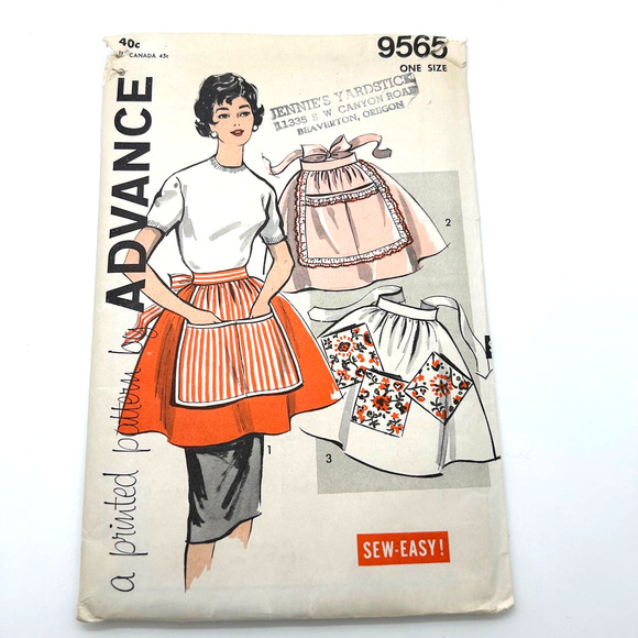 Advance Vintage 1950's Pattern #9565 Misses Half Apron One Size - Picture 1 of 6